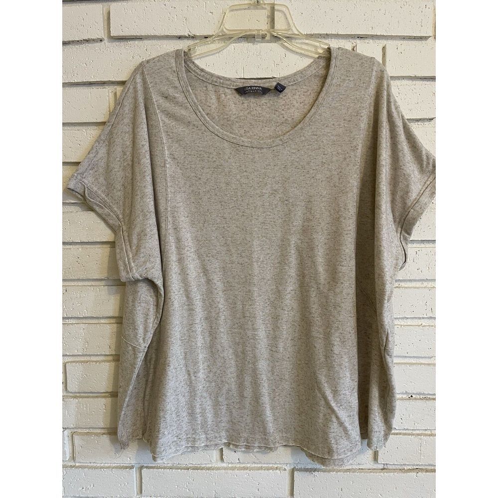 Lisa Rinna Collection Womens Top XLarge Beige Short Sleeve Raw Hem Oversized
